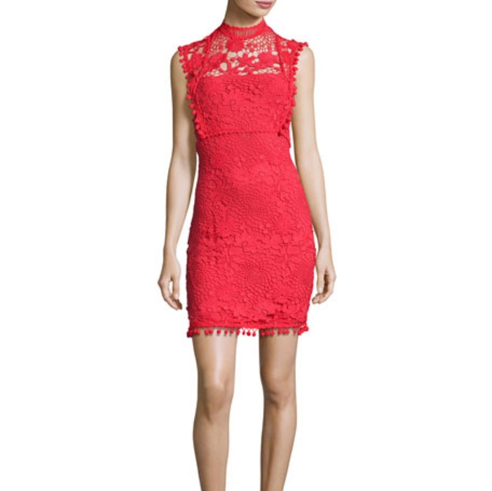 Willow & Clay Red Mock-Neck Lace Dress